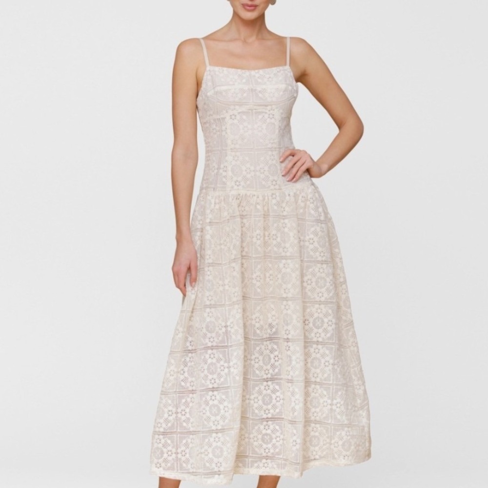 Avec Les Filles Lace Midi Dress Womens 6 NEW Natural Cream MSRP $159